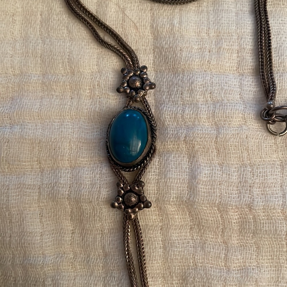 Silver Stamped Turquoise Turkish pendant necklace